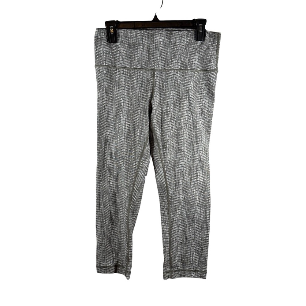 Lululemon High Rise Crop Leggings Grey White Geometric Print Size 10